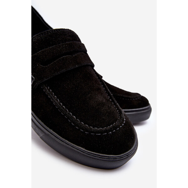 Zamszowe Męskie Półbuty Loafersy Zazoo 1574 Czarne 66659512