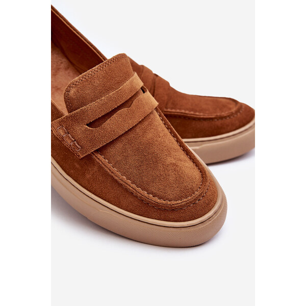 Zamszowe Męskie Półbuty Loafersy Zazoo 1574 Brązowe 66659511