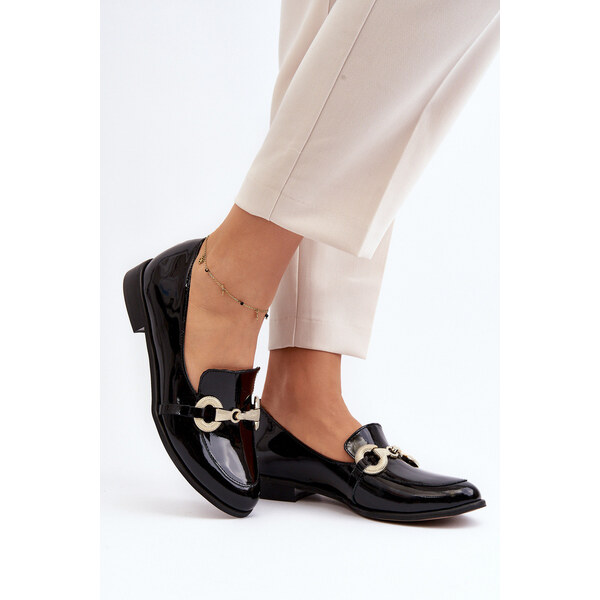 Zazoo 2880 Damskie Mokasyny Lakierowane Z Ozdobą Czarne 66659613