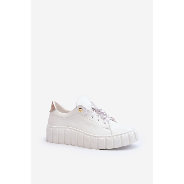 Zazoo 2919 Damskie Skórzane Półbuty Na Grubej Podeszwie Białe 66659615