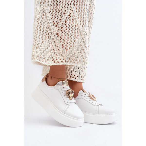 Damskie Skórzane Sneakersy CheBello 4411 Białe 66659654
