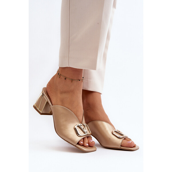 Eleganckie Klapki Damskie Na Obcasie Laura Messi 2771 Złote 66659651