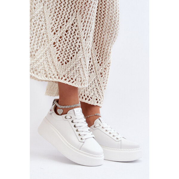 Skórzane Damskie Sneakersy Z Bransoletą CheBello 4406 Białe 66659655