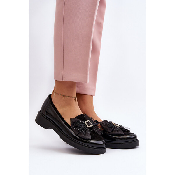 Damskie Lakierowane Mokasyny Z Kokardą Laura Messi 2786 Czarne 66659685