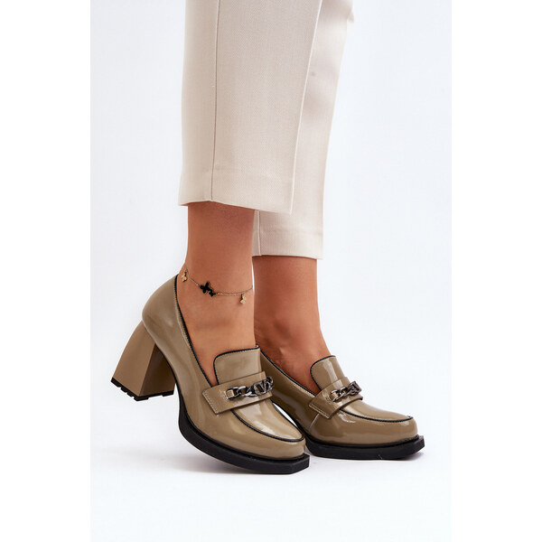 VINCEZA Lakierowane Czółenka Na Masywnym Obcasie Zielone Terimene 66659735