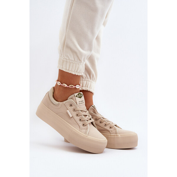 Trampki Damskie Na Platformie Lee Cooper LCW-24-31-2181 Beżowe 66659765
