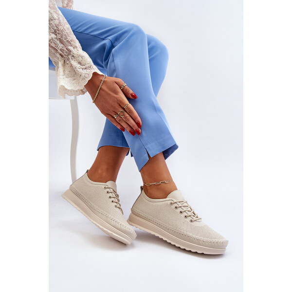 VINCEZA Skórzane Sportowe Buty Trampki Damskie Beżowe Lalnai 66659787