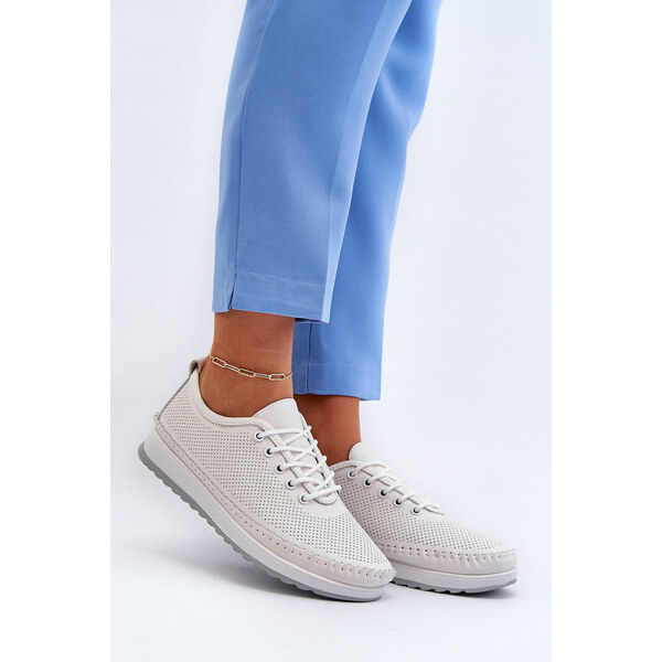 VINCEZA Skórzane Sportowe Buty Trampki Damskie Białe Lalnai 66659788