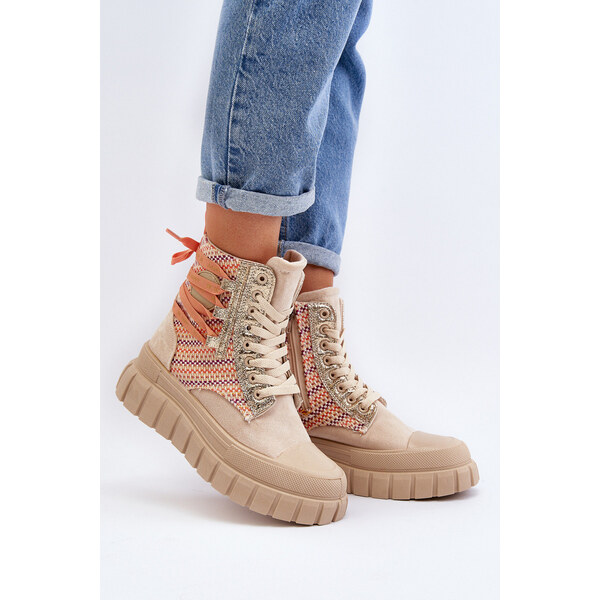 Boto Wysokie Trampki Damskie Na Masywnej Platformie Beżowe Kernia 66659793