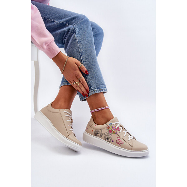 Zazoo 024/TAMARA Damskie Sneakersy Skórzane Beżowe 66659810