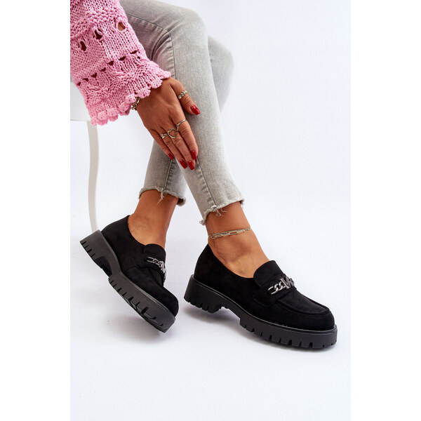 VINCEZA Zamszowe Mokasyny Damskie Z Ozdobą Czarne Loraleima 66659835