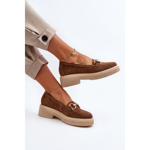 Zazoo 3429 Zamszowe Mokasyny Damskie Z Ozdobą Brązowe 66659861