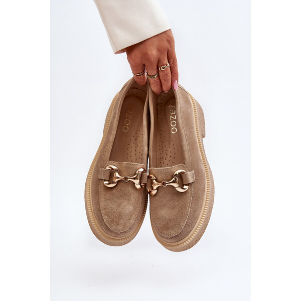 Zazoo 3429 Zamszowe Mokasyny Damskie Z Ozdobą Beżowe 66659863