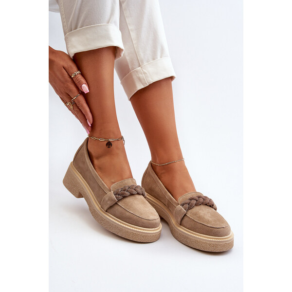 Zazoo 3429/W Damskie Zamszowe Mokasyny Z Ozdobą Beżowe 66659864