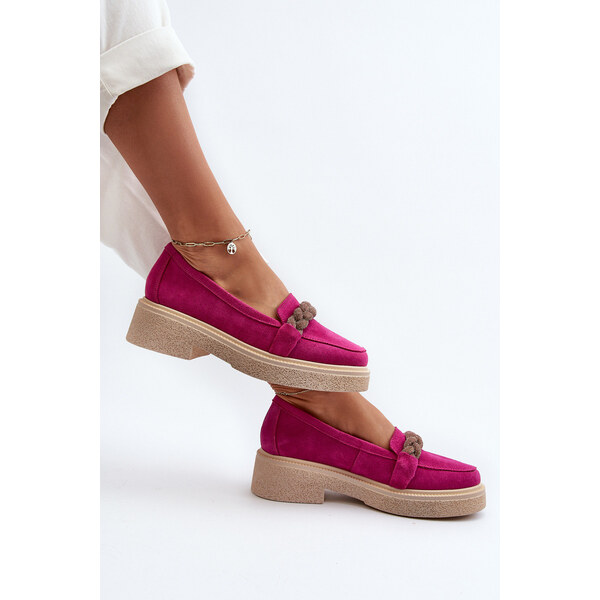 Zazoo 3429/W Damskie Zamszowe Mokasyny Z Ozdobą Fuksja 66659865