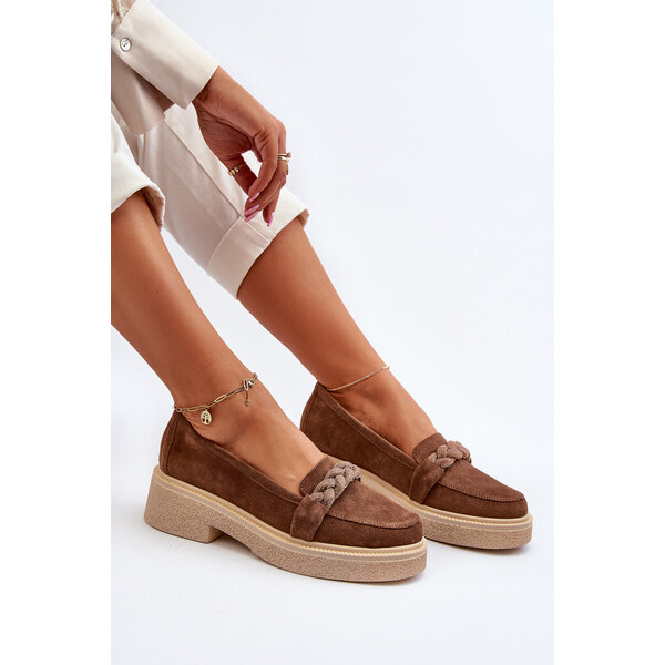 Zazoo 3429/W Damskie Zamszowe Mokasyny Z Ozdobą Brązowe 66659867