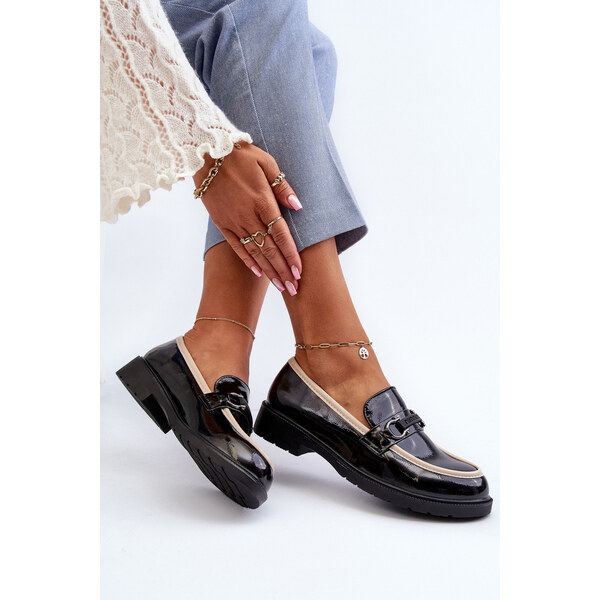 Damskie Lakierowane Półbuty Mokasyny S.Barski HY336A Czarne 66659897