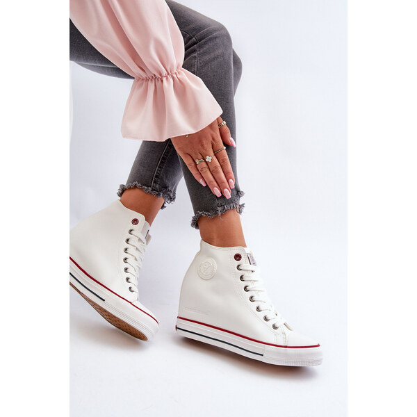 Trampki Damskie Na Koturnie Cross Jeans NN2R4004 Białe 66659899