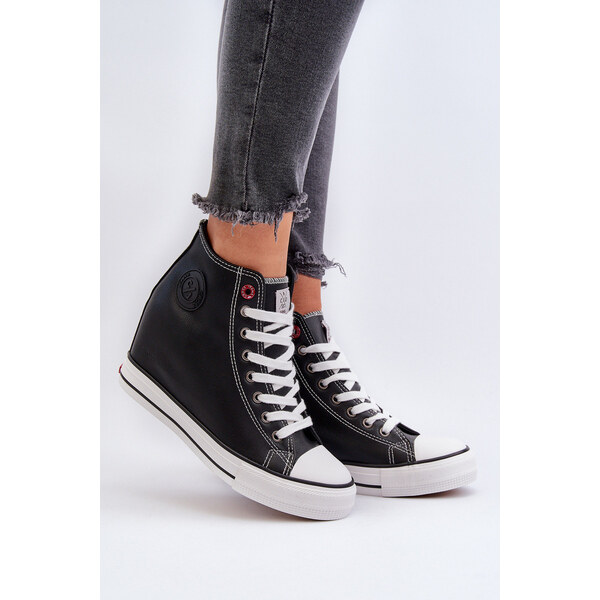 Trampki Damskie Na Koturnie Cross Jeans NN2R4005 Czarne 66659898