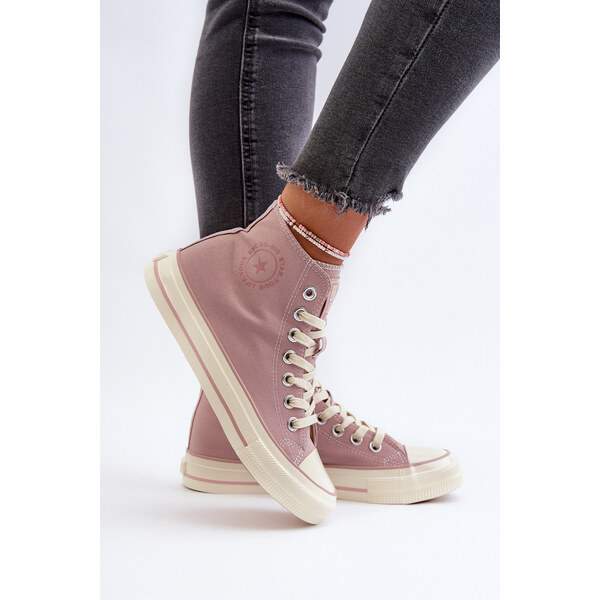 Big Star Shoes Trampki Damskie Wysokie Big Star NN274277 Różowe 66659994
