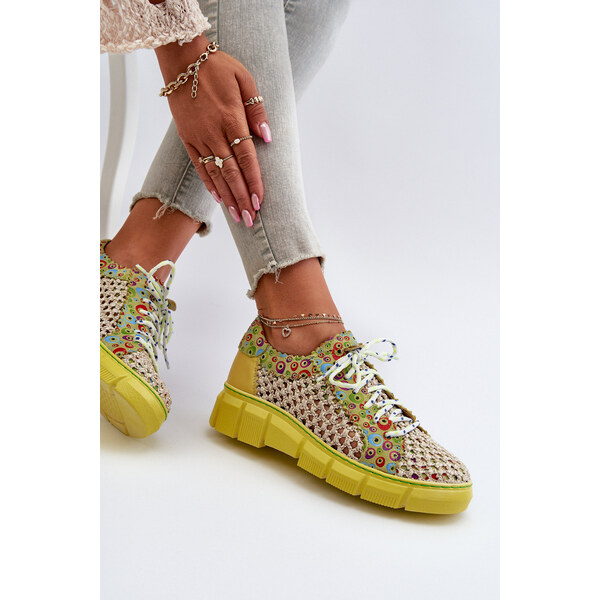 Damskie Skórzane Półbuty Maciejka 05850-09 Limonkowe 66660020