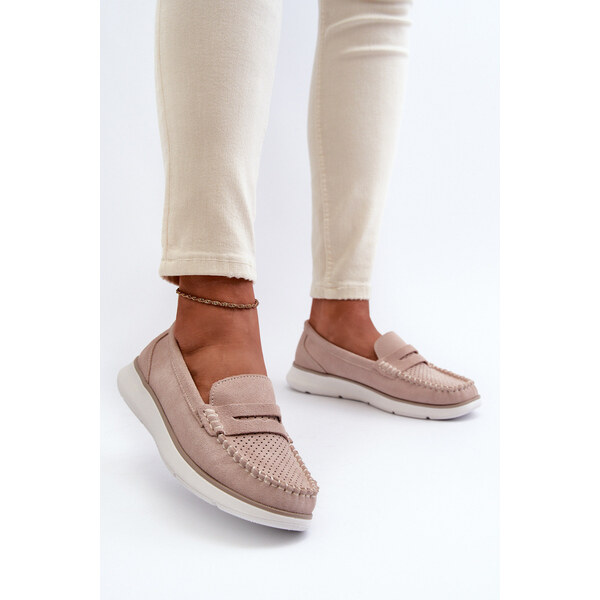 Zamszowe Mokasyny Na Platformie Sergio Leone SP012 Beżowe 66660051