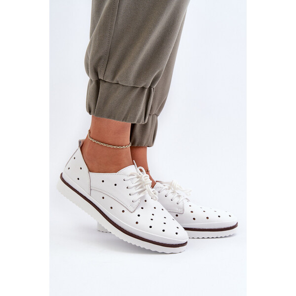 Skórzane Półbuty Damskie Białe S.Barski LR182 66660054