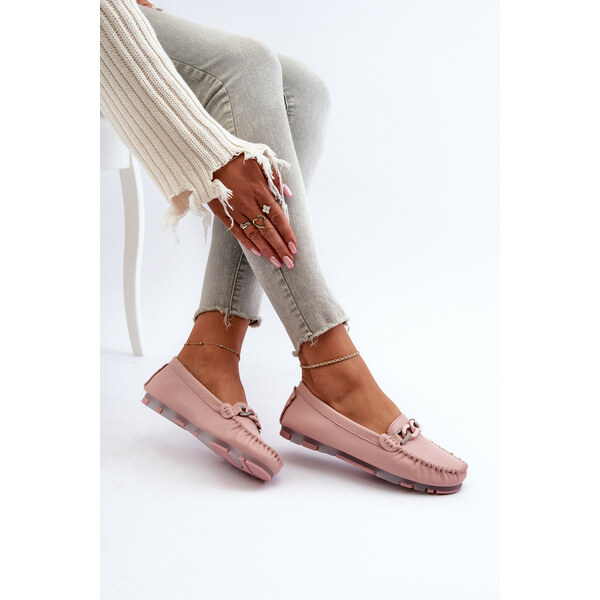 Skórzane Mokasyny Damskie Z Ozdobą Różowe S.Barski LR339 66660062