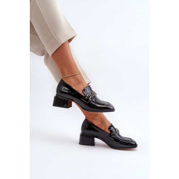 Lakierowane Czółenka Na Klocku Czarne S.Barski MR38-960 66660087