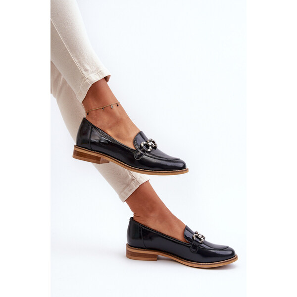 Skórzane Damskie Lakierowane Mokasyny Laura Messi 2760 Granatowe 66660093