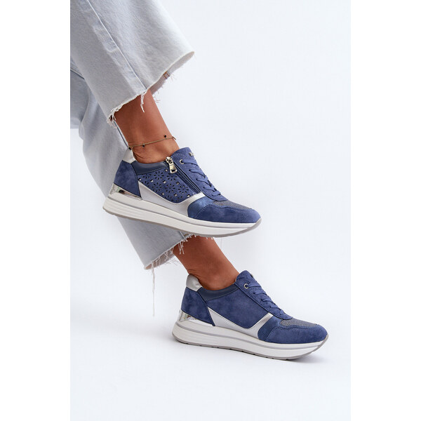 Sneakersy Damskie Na Platformie Z Ażurowym Wzorem I Brokatem INBLU 66660103