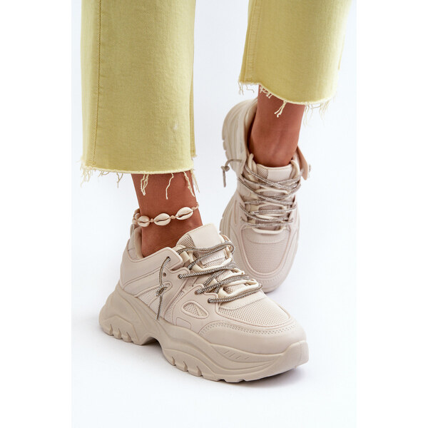 Boto Sneakersy Damskie Na Masywnej Podeszwie Z Ozdobnym Sznurowaniem 66660145