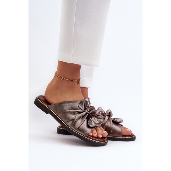 Boto Klapki Damskie Na Płaskim Obcasie Miedziane Nelvira 66660192