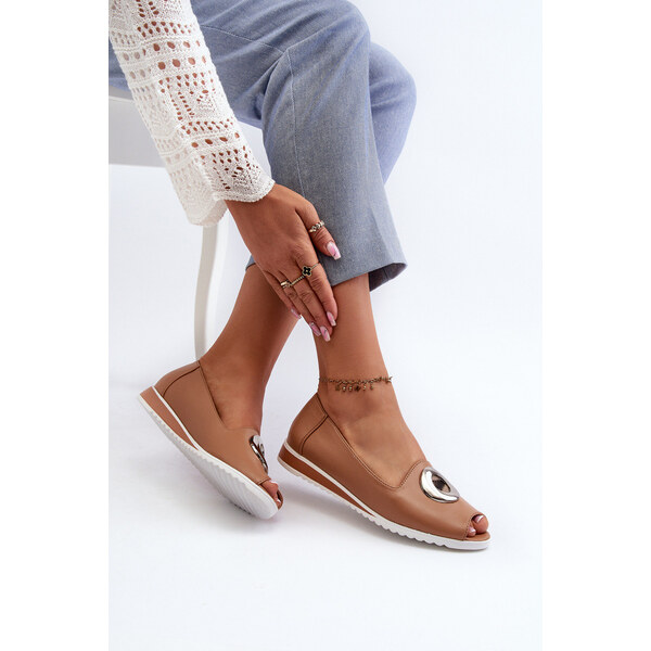 Boto Czółenka Damskie Z Ozdobą Eko Skórzane Ciemnobeżowe Biolita 66660196