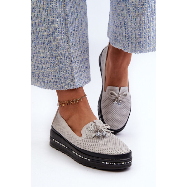 Błyszczące Mokasyny Damskie Skórzane Na Platformie S.Barski LR400 66660282