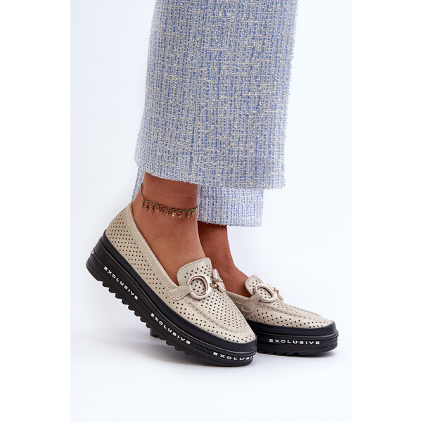 Skórzane Błyszczące Mokasyny Damskie Na Platformie Z Ozdobą S.Barski 66660284