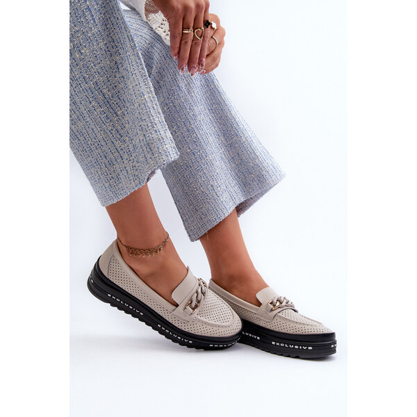 Mokasyny Damskie Skórzane Na Platformie Z Łańcuchem S.Barski LR618 66660285