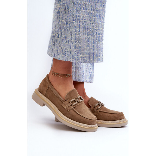 S.Barski Mokasyny Damskie Zamszowe Na Płaskim Obcasie Z Ozdobą D&A 66660291