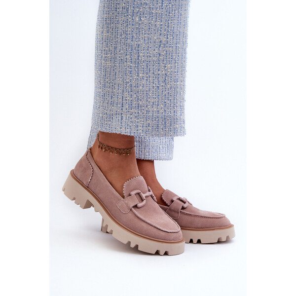 S.Barski Zamszowe Mokasyny Damskie Z Ozdobą D&A TW117 Różowe 66660292