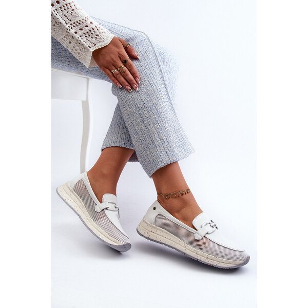 S.Barski Damskie Skórzane Mokasyny D&A TW210 Białe 66660296