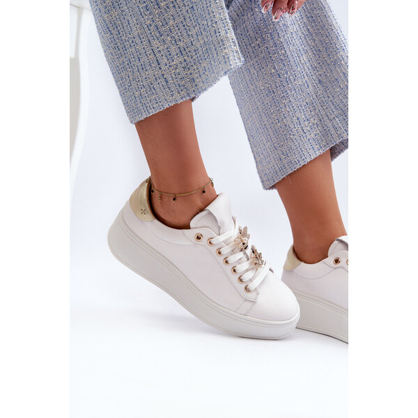 S.Barski Skórzane Sneakersy Damskie Na Platformie Z Przypinkami D&A 66660297