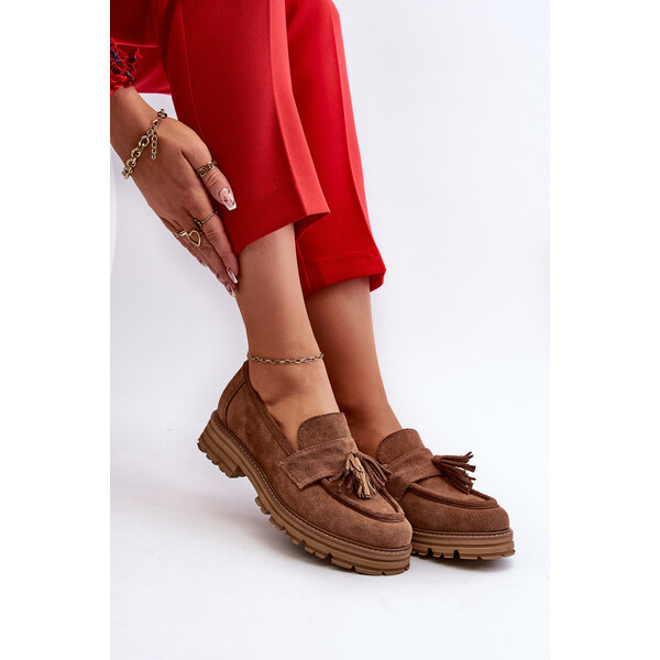 Zazoo 3469 Zamszowe Mokasyny Damskie Z Frędzlami Brązowe 66660339
