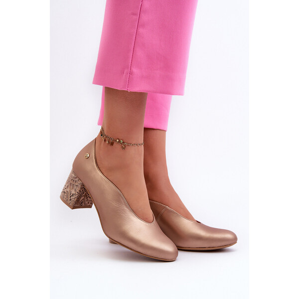 Eleganckie Skórzane Czółenka Na Słupku Maciejka 06422-25 Złote 66660364