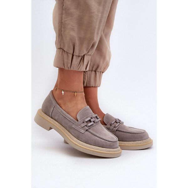 S.Barski Mokasyny Damskie Zamszowe Na Płaskim Obcasie Z Ozdobą D&A 66660429