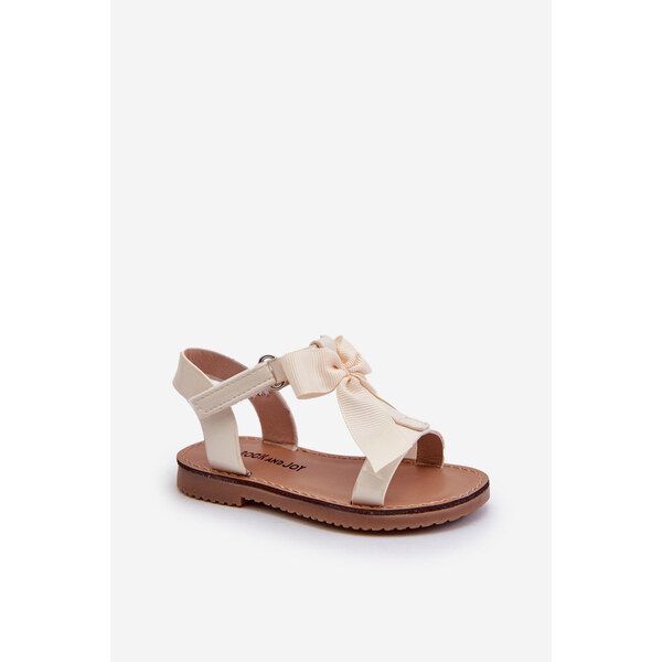 Boto Lakierowane Sandałki Dziecięce Z Kokardką Na Rzep Jasnobeżowe 66660463