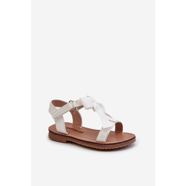 Boto Lakierowane Sandałki Dziecięce Z Kokardką Na Rzep Białe Joratia 66660464