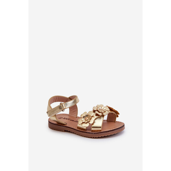Boto Sandałki Dziecięce Ozdobione Kwiatkami Zapinane Na Rzep Złote 66660470