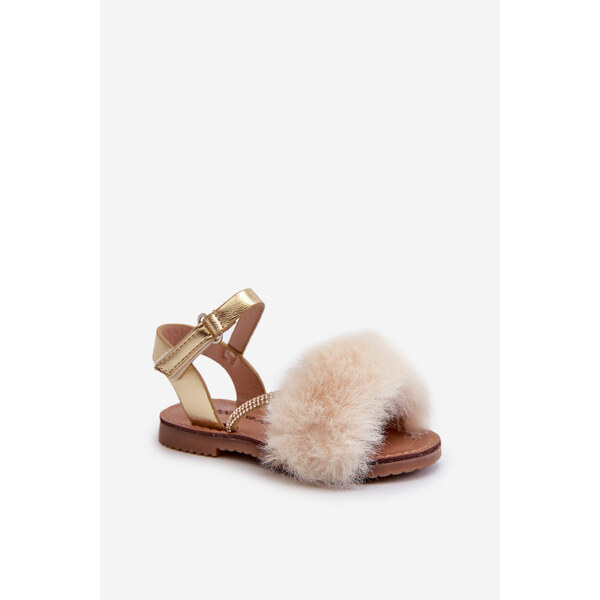 Boto Sandałki Dziecięce Na Rzep Z Futerkiem Złote Rosavere 66660467