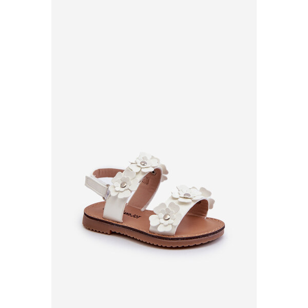 Boto Lakierowane Sandałki Dziecięce Ozdobione Kwiatkami Białe Tinette 66660515