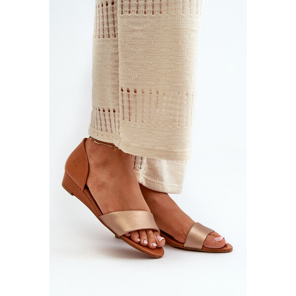 Skórzane Sandały Maciejka 1971-68 Brązowo-Złote 66660624